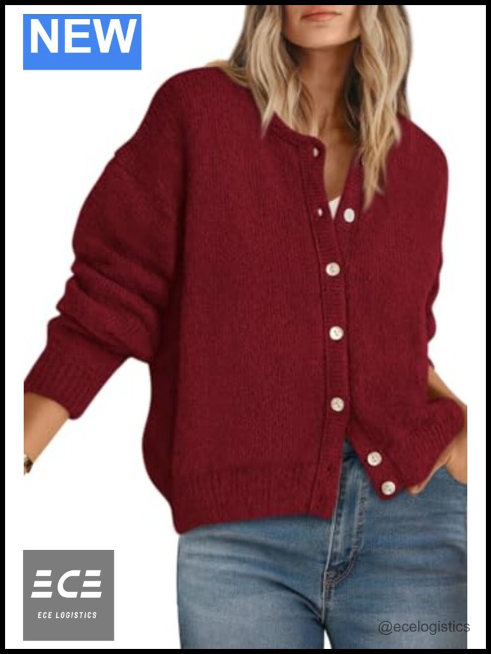Womens Long Sleeve Crewneck Button Down Cardigan Sweater Ribbed Knit